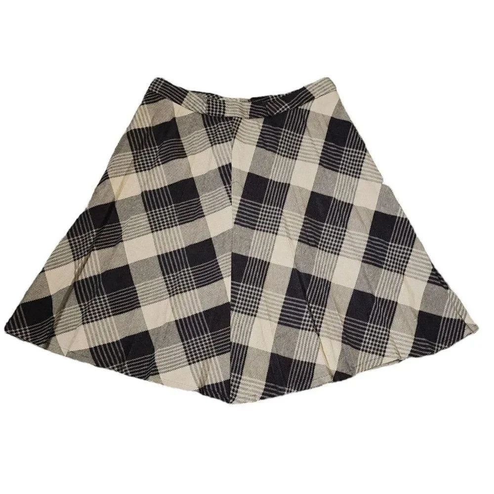 Vintage 70s Circle Skirt Womens Size L Brown Plaid Academia School Girl Preppy
